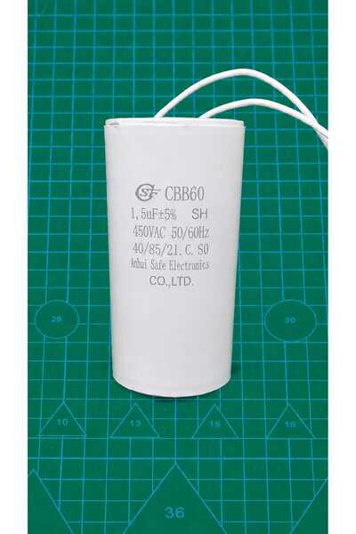 Tech CBB60 1,5uF 400V ~ 450V Plastik Daimi Kondansatör 30x52mm 2 Kablolu