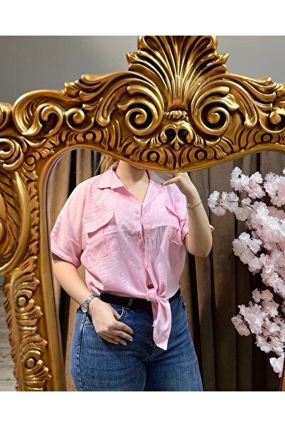 UREF STYLE Çift Cepli Oversize Bağlamalı Gömlek