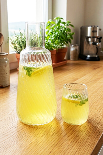 iselahome Noreva Borosilikat Cam Başucu Sürahi ve Bardak Seti 1500 ml Şeffaf ...