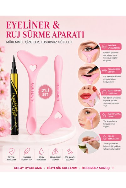 RAİR BEAUTY Eyeliner ve Eyeliner, Ruj Çekme Aparatı İkili Set
