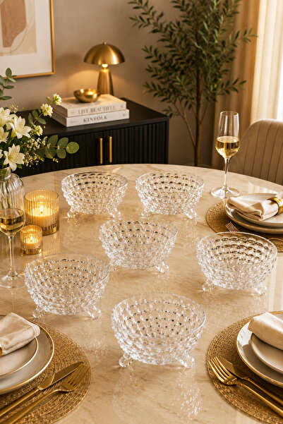 iselahome Beloria Glass Bowl Set with Stand, 6 Pieces, 10 cm Transparent Pres...