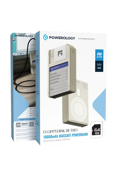 Powerology Floppydisk Retro 10000mAh MagSafe Powerbank Batterie Externe MagSa...