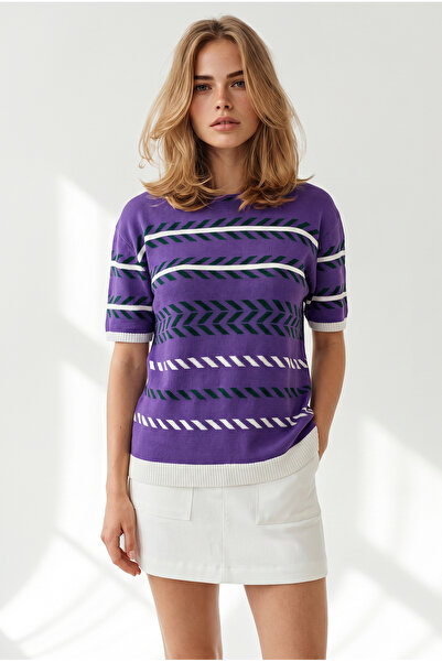 Olalook Women's Purple Flowy Cosmos Viscose Knitwear Blouse Blz-19003361