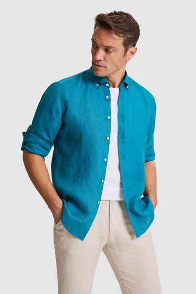 U.S. Polo Assn. Erkek Petrol Keten Uzun Kollu Gömlek 50319065-VR102