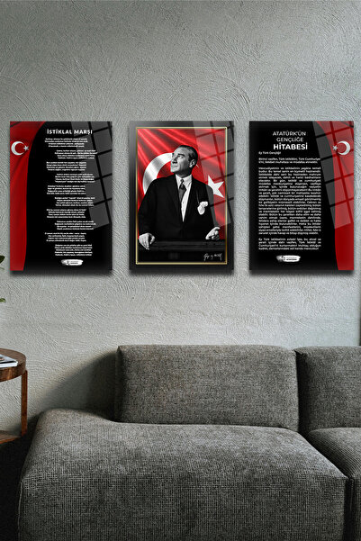 glassartdesign Set de 3 tablouri din sticlă cu Atatürk - Tablou cu Atatürk - ...