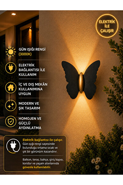 Natiorj Butterfly Mercekli Model Elektrikli Aplik Salon Yatak Odası Bahçe Tab...