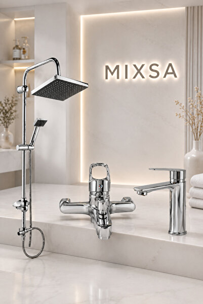 MİXSA Lüx Premium Krom Robot Duş Seti Banyo-Lavabo Bataryası 3'lü Set Şık Tas...