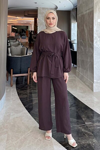 zenne Waist Elastic Detailed Double Set Y0132 - Dark Purple
