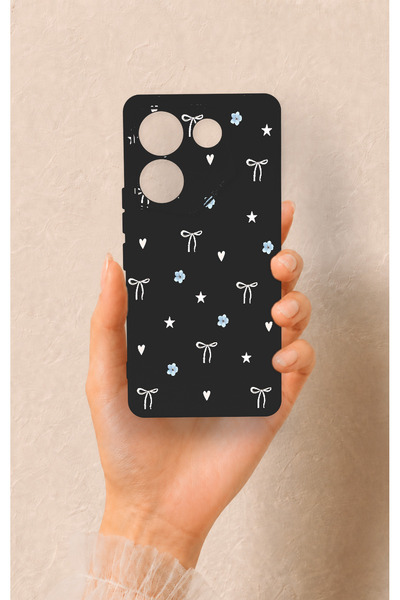 Vip Case Tecno Caman 20 Pro 5G Uyumlu Mini Fiyonk Siyah Desenli Silikon Kılıf