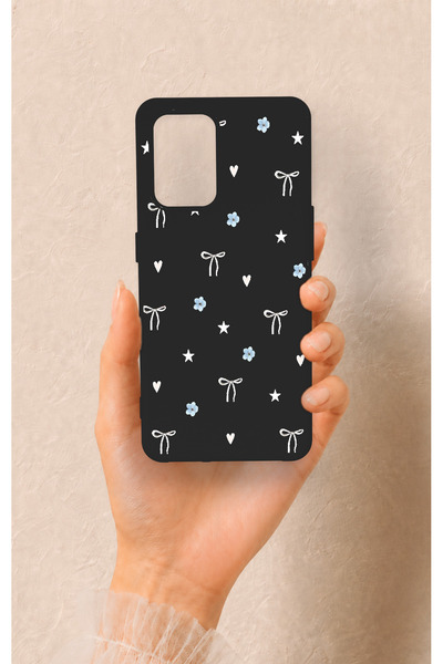 Vip Case Oppo-A74 Uyumlu Mini Fiyonk Siyah Desenli Silikon Kılıf