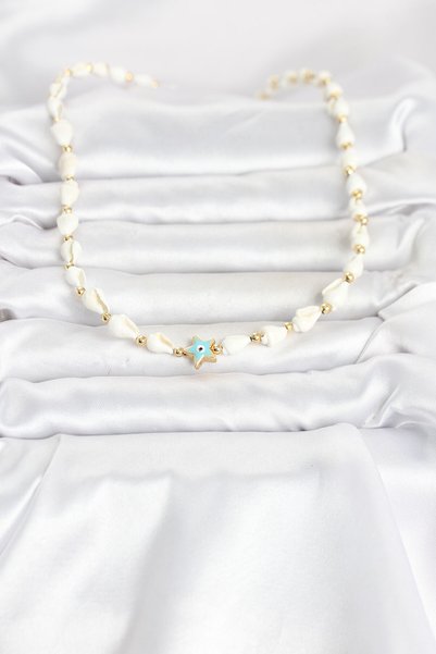 SeyCey.co Natural Sea Shell Stringed Evil Eye Blue Star Model Necklace