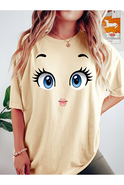 WOODROFFE Tricou oversize cu imprimeu amuzant Big-Eye pentru femei, lejer