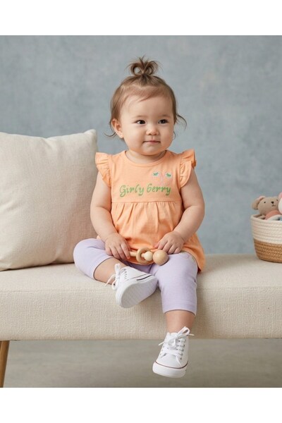 Ege Bebek Baby Girl Printed 3-6-9-12-18-24 Months Summer Capri Baby Set