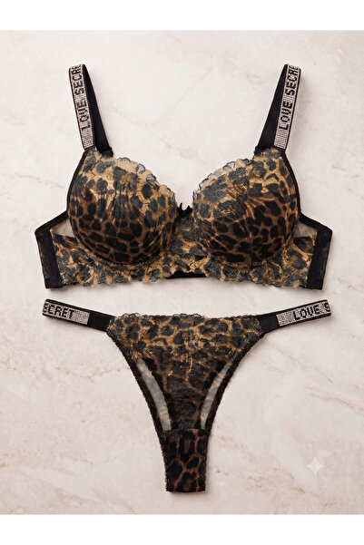 Tılsım Lingerie مجموعة حمالة صدر مبطنة بنمط الفهد من Love Secret Stone
