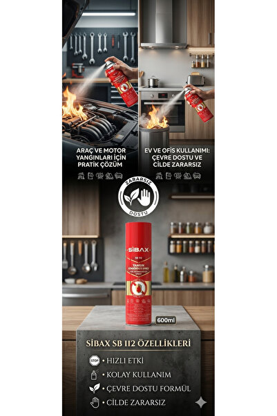 EMİRHANNALBUR SİBAX SB 112 Pratik Yangın Söndürücü Sprey 600ml - Araç, Ev, Of...