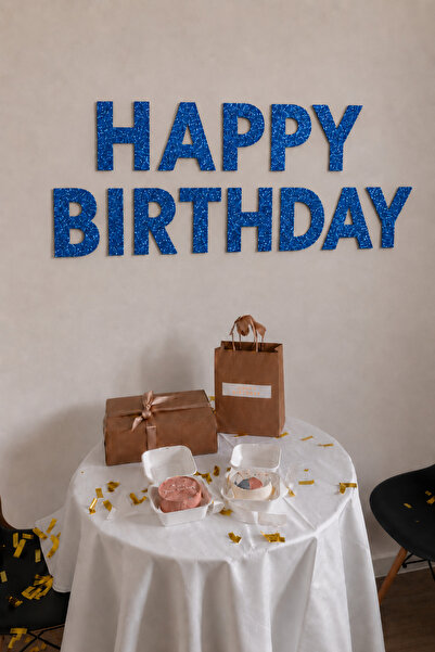 Organizasyon Pazarı Glittery Blue Happy Birthday Sign with Luxurious Look Bir...
