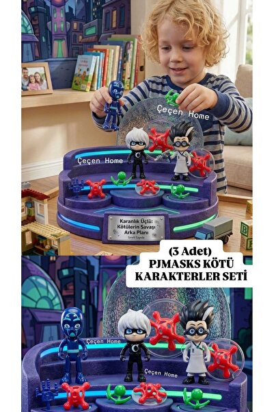 ÇEÇEN HOME 3'lü Pijamaskeliler Kötü Karakterler Oyuncak Seti, 7 CM Gece Ninja...