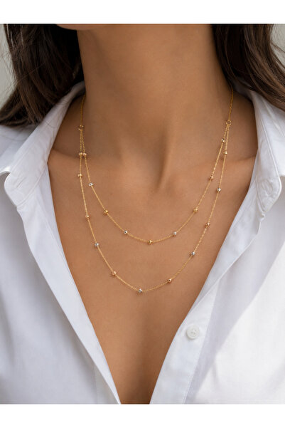 Zeynepli gold & jewelry 14 AYAR ALTIN RENKLİ 2'Lİ DORİKALI KOLYE