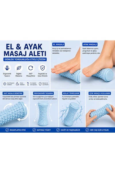 GELDİMİCOM El ve Ayak Masaj Silindiri Manuel Masaj Rulosu Kas Gevşetici topuk...