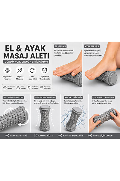 GELDİMİCOM El ve Ayak Masaj Silindiri Manuel Masaj Rulosu Kas Gevşetici topuk...