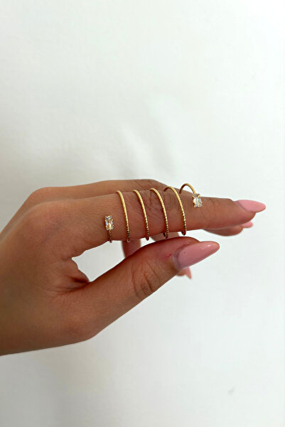 Charmist Rectangular Stone Steel Design Spiral Ring