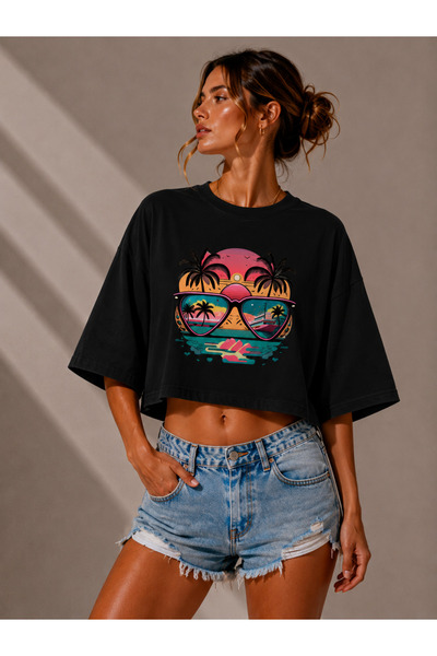 NUATEX Tricou oversize cu imprimeu Tropical Sunset Glasses