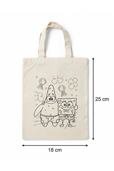 ni-ag Sevimli Figürler Desenli Boyanabilir Bez Çanta-1 Adet Boyut 18x25