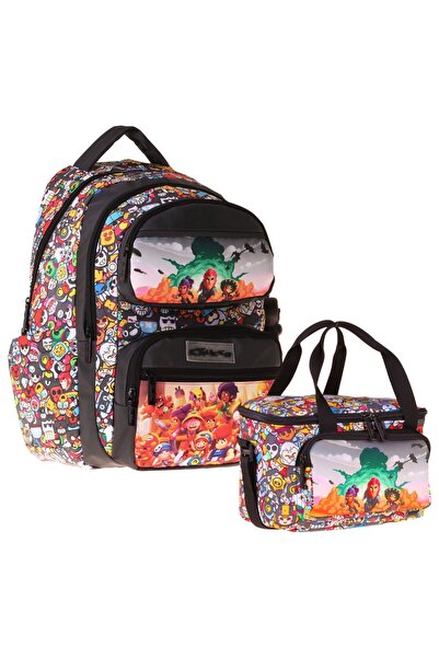 KAUKKO Kids Aviator Boys' Black Primary School Backpack and Lunch Bag Set - S...
