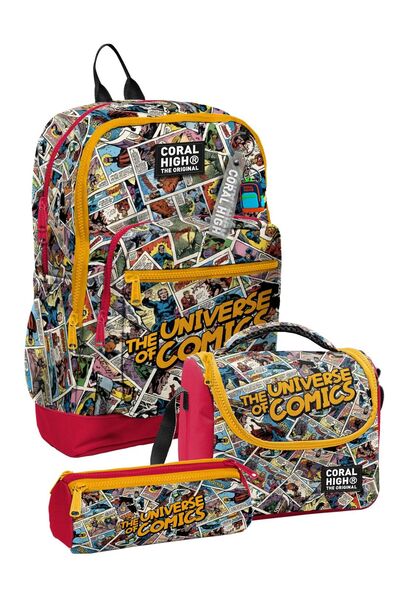 Coral High Boy's Yellow Comic Book Patterned Triple Primary School School Bag...