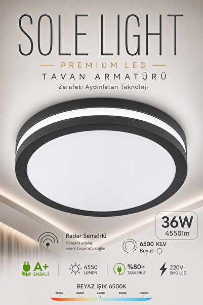 Badem10 Radar Sensörlü LED Tavan Armatürü 36W 4550 Lümen 6500K Beyaz Işık 28 ...