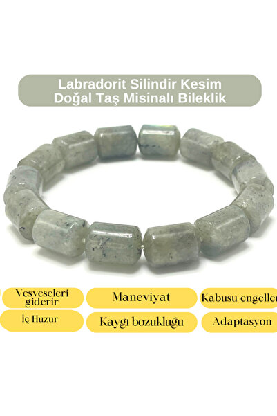 YILDIZ DOĞAL TAŞ Certified Labradorite Cylinder Cut Natural Stone Bracelet