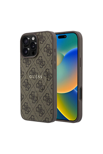 Guess iPhone 16 Pro Uyumlu Kılıf Lisanslı M-safe Kabartmalı 4G Desenli Yazı L...