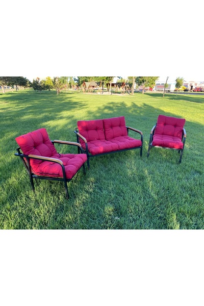 Sofmina Bordo Balkon, Bahçe, Cafe - Metal Kanepe Koltuk Takımı - 2+1+1