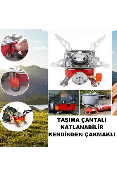 mrtbilisim Mini Kamp Soba Katlanır Açık Gaz Sobası Portatif Piknik Split Ocak...
