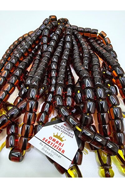 Omarı İmzalı Sertifikalı Alman Faturan Sıkma Kehribar Tesbih 12 x 12,7 mm Kap...