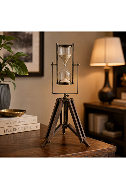 hediyeconcepti Tripod Ayaklı Dekoratif Kum Saati – Ahşap ve Metal Tasarımlı M...