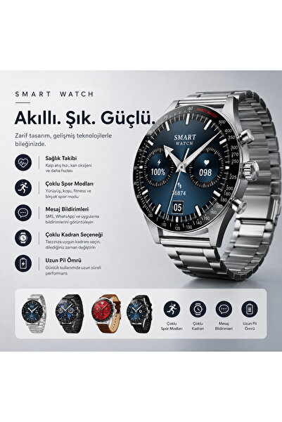 ROXİVA Amoled Ekranlı 1,62inç Akıllı Saat 3 Kordonlu Set | 47mm HD Ekran | Na...