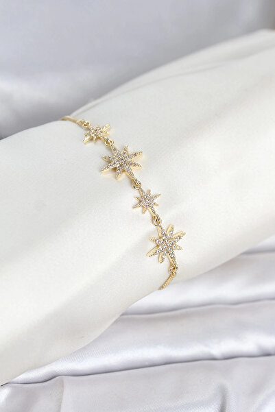 Clariss Gold Color Brass Zircon Stone Pole Star Model Elevator Women's Bracelet