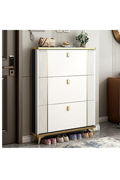 shopandshop Slim Shoe Cabinet with 3 Flip Drawers - Tall Shoe Rack Organizer ...