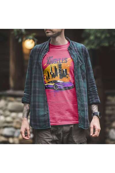iLovePrints Los Angeles Skyline and Sports Car Illustration Tshirt