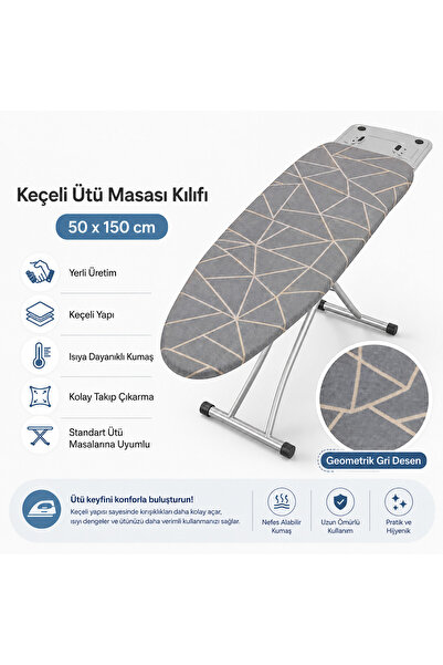 Home Ütü Masası Kılıfı Isıya Dayanıklı Örtüsü Bezi Baglamalı 50x150 cm