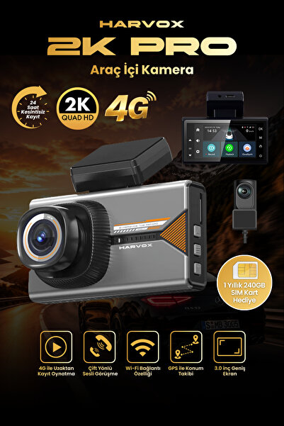 HARVOX Araç İçi Kamera 2K HD Görüntü WiFi GPS Özellikli Sim Kart Hediyeli 24 ...