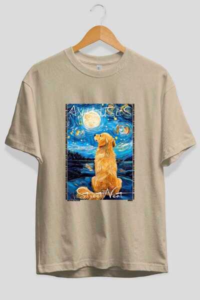 Ankhises تي شيرت Dog For Love 6 مطبوع عليه صورة كلب باللون البيج مقاس كبير 10...
