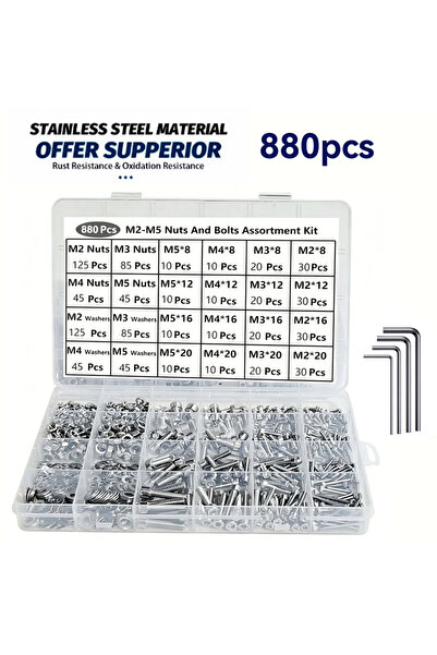 Choice3 880pcs 918pcs Nuts And Bolts Assortment Kit - M2, M3, M4, M5 Hex Head...