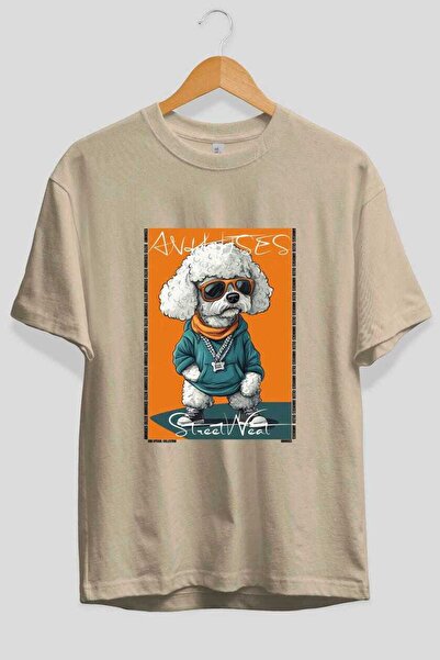 Ankhises Tricou supradimensionat bej cu imprimeu câine "For Dog Lovers 44", 1...