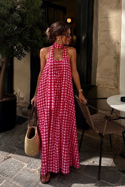 bb butik basic Rochie maxi lejeră cu bretele subțiri și detaliu eșarfă la gât...