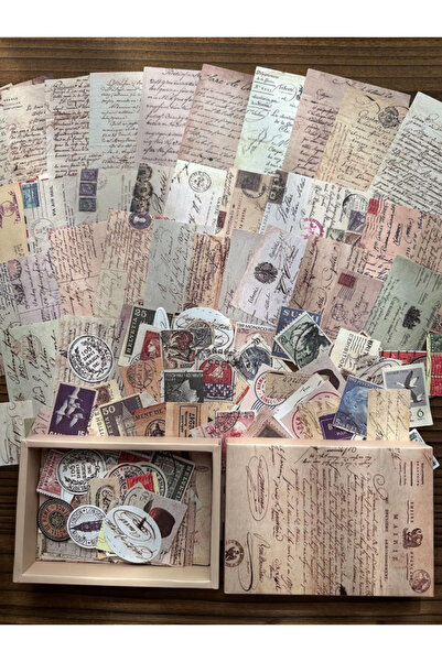 SF SCRAPBOOK KIRTASİYE Vintage Scrapbook Kiti 200 Parça Retro Pul Mektup Kağı...