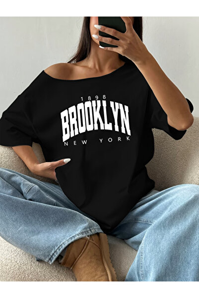 OVER HEAD Tricou pentru femei 1898 Brooklyn, cu imprimeu, cu gât barcă și ume...