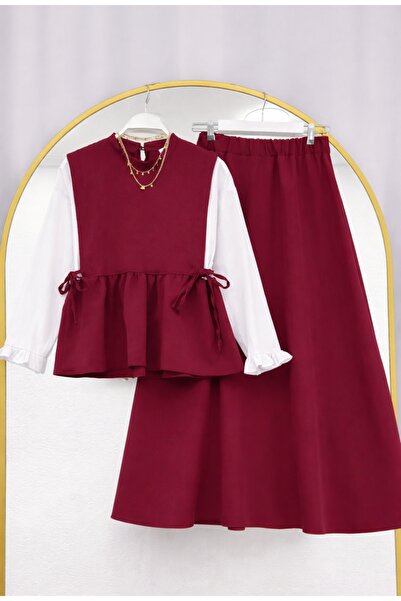 MODA MT Women's Ruffled Sleeve Shirt Detailed Blouse Skirt Set (Shirt Attache...