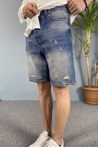 Alışveriş Sokağı Ripped Detailed Stonewashed Jean Shorts